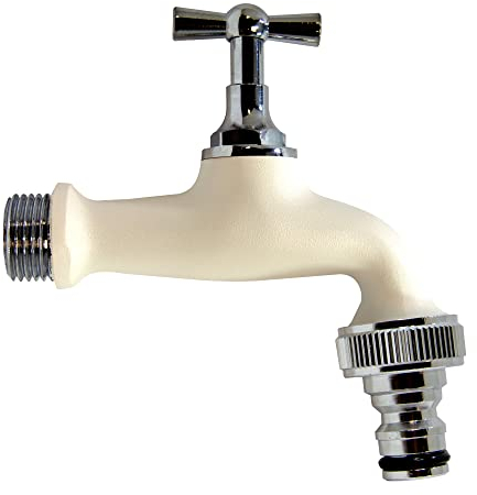 S&M 590207 Grifo de jardín regulable ½” blanco con toma automática para manguera COLORTAPS