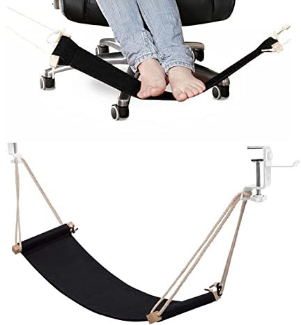 Syfunlv Hamac pour Les Pieds, Hamac pour Pied au Bureau, Repose-Pieds Portable, Support de Casque Inclus Réglable Portable Parfait pour Soulager Vos Pieds, 65 * 17cm (Black)