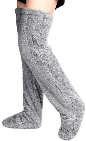 YODITI Plüsch Overknee Socken Flauschig: Damen Strümpfe Stulpen Teddy lange Beinwärmer Winter Warme Schlafsocken - Frauen Wintersocken Kniestrümpfe für Schlafen Zuhause