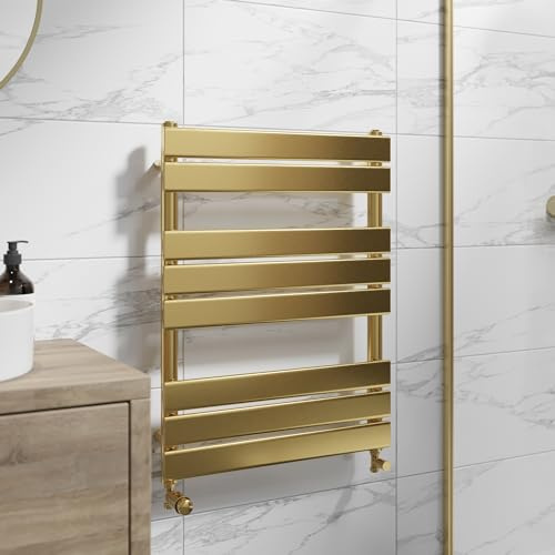 DuraTherm® 800 x 600mm Flat Panel Heated Towel Rail Radiator Modern Central Heating Bathroom Warmer Wall Mounted Ladder Rad, Brushed Brass