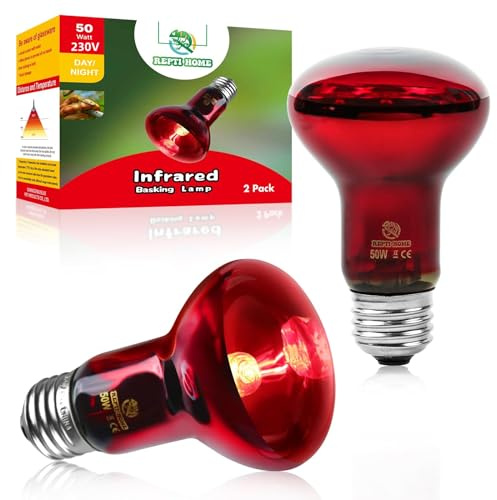 REPTI HOME Reptile Heat Lamp Bulb, Infrared Heat Lamp for Reptile 50W 2Pack, Basking Spot Red Heat Light for Lizards, Turtles, Chicks, Puppies