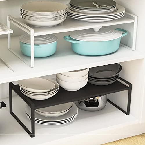 HUOLE Porta piatti allungabile, mensole da cucina per stoviglie,Scaffale portaoggetti regolabile per armadio,organizer sotto lavello,cibo e utensili, in metallo-36-60 * 21 * 18 cm (nero)