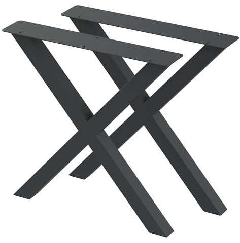 BK Styl 2 Stück Tischbeine Metall Grau X-Form | Tischgestell aus 60x60mm Profilen | Tischkufen Tischfüße Möbelbeine für Schreibtische & Esstische I Stahl Pulverbeschichtet I DIY (715x720mm Grau)