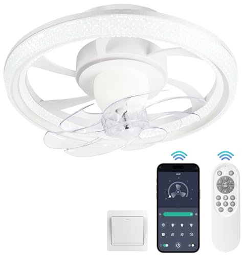 NACATIN Ventilador de techo con iluminación y mando a distancia, ventilador de techo acrílico con LED, regulación continua y velocidad de viento ajustable, ideal para dormitorios