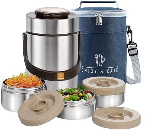 AUSAULAC Large Capacity 3500ml Adults Stainless Steel Vacuum Insulated Wide Mouth Food Thermos Hot Food Jar with Keep Thermal Portable 3 Tier Stackable Bento Hot Food Containers Lunch Boxes (Silver)
