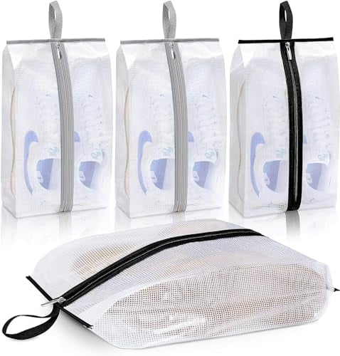 MISSLO wasserdichte Schuhtasche Reise, 4 Stück XX-große Transparente Schuhsack Tragbare schuhbeutel mit Stabiler Reißverschluss für Männer & Frauen