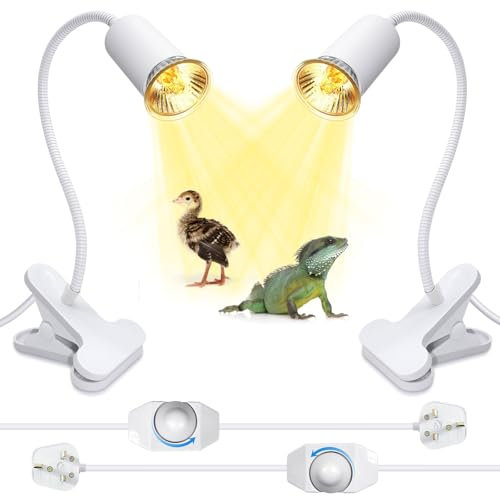 2 Pack Tortoise Heat Lamp with 240CM Cable, E27 Ceramic Bulb Holder, Reptile Heating Lamp, UVA UVB Basking Lamp for Aquarium, Tortoise Light, Turtle Lamp, Turtle Tank Accessories, White(No Bulb)