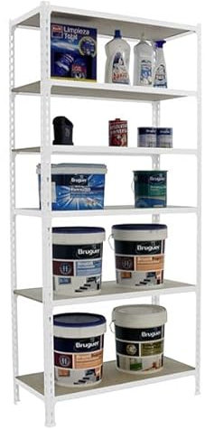 PROREGAL Schwerlastregal Giant MULI | HxBxT 250x100x30cm | 6 Fachböden | Fachlast 150kg | Weiß | Lagerregal Kellerregal Werkstattregal Metallregal Fachbodenregal Steckregal