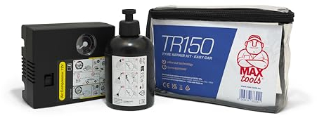 MAXTOOLS TR150, einfaches Autoreifen-Reparaturset, auch für Motorräder und kleine Nutzfahrzeuge geeignet, inklusive leistungsstarkem 12-V-Luftkompressor, Wagen