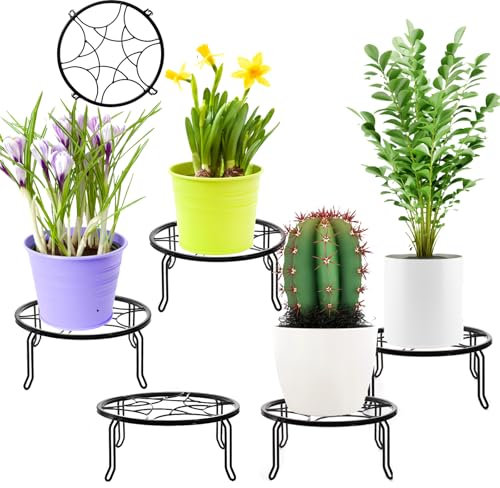 YOUEON 5 Pack Metal Plant Stands, 9 Inch Round Plant Stands Outdoor, Heavy Duty Flower Pot Stands Rustproof Planter Holder for Indoor & Outdoor, Garden Decor, Black
