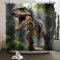 SDOTPMT 180x243cm Tier Dinosaurier Stoff Duschvorhang Dino Trex Raptor Silhouette Jungen Badezimmer Vorhang Wildlife World Style wasserdichte Stoff Badezimmer Dusche Dekor mit Haken