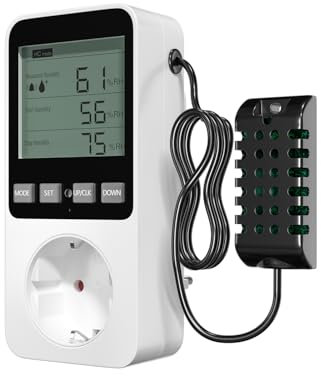 Lamptobe Prise Thermostat Hygrostat Numérique, Contrôleur de Température et d'humidité Prise avec Sonde, Alarme Régulateur Humidité Prise pour Terrarium Reptile Couveuse Incubateur Serre