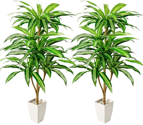 Der Rose 2 Stück 150cm kunstpflanze Künstlicher Dracaena-Baum Fake Plant für Außenbereich Schlafzimmer Büro