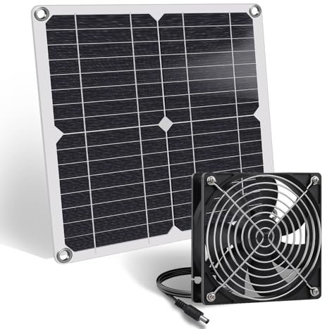 ZINIKIF Ventilateur solaire 12 W - Panneau solaire résistant aux intempéries - Avec ventilateur CC - Pour petits poulaillers, serres, hangars, maisons pour animaux domestiques, alimentation ou