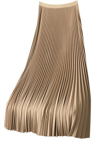 Jupe plissée en satin de qualité supérieure, grande taille, polyvalente, mini jupe à carreaux, lingerie 2024, beige, 44
