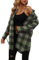 Jhsnjnr Chemise à carreaux en flanelle pour femme - Boutonnière - Col en V - Haut long - Chemise à carreaux surdimensionnée - T-shirt à manches longues, vert, XL