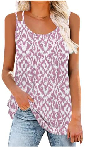 Blusen & Tuniken für Damen Tank Top Damen Ärmellose Rundhals Oberteile Blumen Druck Shirt Sommer Schulterfrei Tops Lässige Tanktops Lockere Trägertop Basic Tshirt Sommermode
