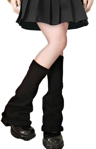 Fosoloni 1 Paar Stulpen Damen, Beinwärmer für Kinder erwachsen, Niedliche Beinstulpen Goth Lolita Zubehör, Kniestrümpfe y2k(Schwarz)
