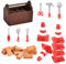 25 Stück Wichtel Baustelle Set, Miniatur Werkzeugkasten Set, Mini Holz Werkzeugkiste, Mini Straßensperre, Mini Simulation Ziegel, für Puppenhaus Zubehör Weihnachten (Rot)
