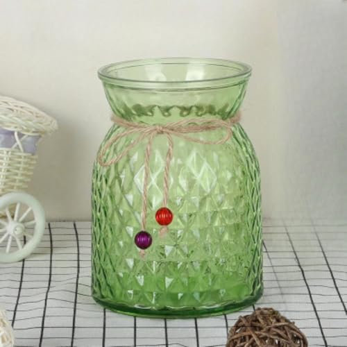 Jarrón de Cristal Transparente, jarrón de Vidrio soplado a Mano, jarrón de 6.3 Pulgadas de Alto con patrón de Diamante para decoración de Centro (Green)