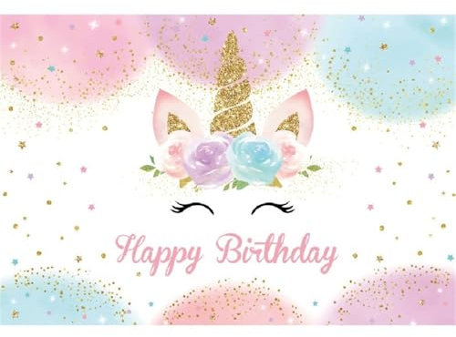 Xiaoterna 1,5 x 1 m Fondo Fotográfico de Cumpleaños Unicornio, Fondo Acuarela Floral con Puntos de Lentejuelas