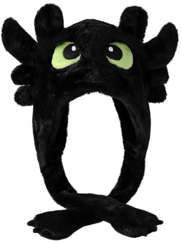 Guturris Niedlicher Drachenhut Tierhut mit beweglichen Ohren Ohrenspringende Mütze Partyhut Neuartiger lustiger Hut für Erwachsene Kinder Einheitsgröße Schwarzer Drache