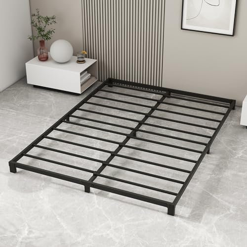VERFARM Plattformbett aus Metall, Bettrahmen 140 x 200 cm Niedrig Metallbett mit Lattenrost Metall, Modern Metallbett Für Erwachsene, Kinder, Jugendliche, Einfache Montage, Doppelbett Schwarz 12cm H