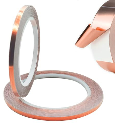senvenelec 2 rotoli di nastro schermante con foglio di rame, conduttivo (5 mm × 20 m) × 2, schermatura EMI e RF, circuito cartaceo, manutenzione elettrica, saldatura, decorazione.