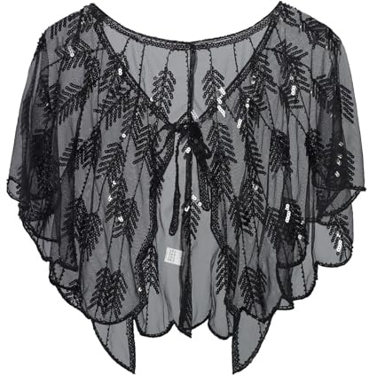 Flapper Umhang Schal mit Pailletten 20er Jahre Kostüm Damen Schal Abendumhang Schultertuch Stola Tuch für Karneval 1920er Jahre Retro Schal Umschlagtücher für Abendkleid