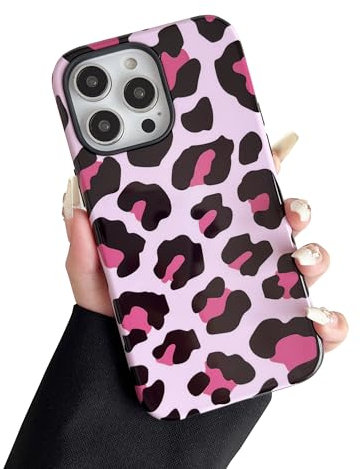 DEFBSC Case for iPhone 15 Pro, Cute Pink Leopard Print Aesthetic Trendy Pattern for Women Girls Slim Durable Bumper Shockproof Hybrid Hard Back Phone Cover, Cheetah/Glossy