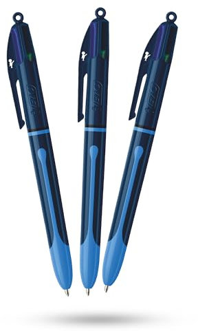 BIC Lot de 3 stylos à encre lisse 4 couleurs rétractables avec quatre encres vives assorties pour l'école, le bureau et le codage couleur