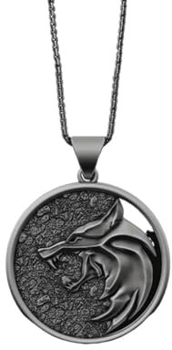 GZHENGZG Herren Halskette, Damen Schmuck Hexer Geralt von Riva Medaillon Weiß Wolf Halskette für Männer Frauen Geschenk Herren Geburtstag Anhänger Vintage Gwynbleidd Geschenk