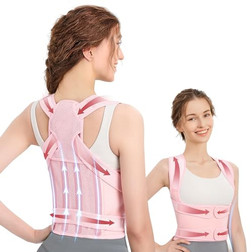Rücken Geradehalter, Haltungskorrektur Rücken Damen und Herren, erstellbare Rückenstützgürtel Back Support Corrector,Rückenstrecker für Linderung Rückenschmerzen und Kyphose,Taille-M Rosa(23.6”-33.5”)