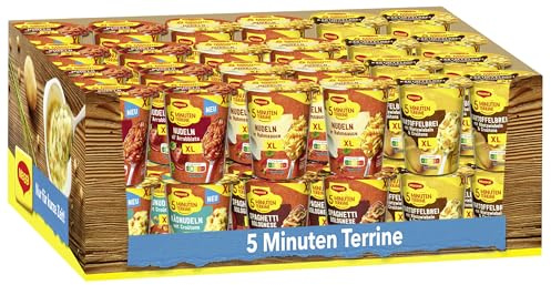 MAGGI 5 Minuten Terrine, 5 Geschmacksrichtungen, 48er Pack (48 Becher) | Leckeres Fertiggerichte Instant in fünf Geschmacksrichtungen, praktische Becher-Mahlzeiten, schnell und einfach zubereitet