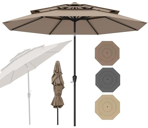 RELAX4LIFE Ombrellone da Giardino 3x3M, Ombrellone Parasole con Manovella Manuale, Inclinazione Regolabile, Palo in Alluminio, Ideale per Spiaggia, Parco, Cortile (Marrone, M4)