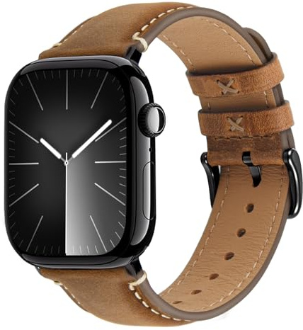 Wristitani Leather Strap Compatible With Apple Watch Bands 38mm 40mm 41mm 42mm for Men,Leather Replacement Band for iWatch Series 11 10 9 8 7 SE3 SE2 SE 6 5 4 3 2 1，Light Brown/Black Buckle