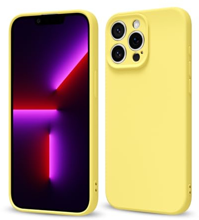 Svaove for iPhone 13 Pro Phone Case Liquid Silicone, Thin Ultra Slim Minimalist Phone Cover, Girly Cute Plain Bright Solid Color Matte Soft Rubber Jelly Gel Plastic TPU Bumper, Yellow