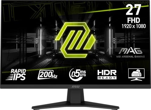 MSI MAG 274F 27 Gaming Table Monitor 1920 x 1080 (FHD) 200Hz, Adaptive Sync, HDR Compatible, HDMI, VGA Port, VESA Mount, Tilt, 4-Sided Thin Bezel, 0.5ms