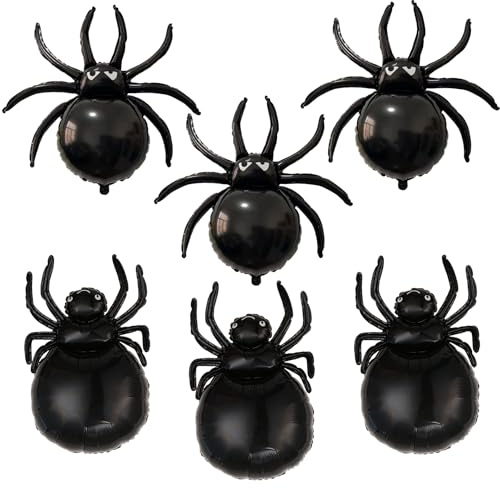Koboko Spinne Halloween Luftballons, 6 Stück Schwarze Spinnen Luftballons Halloween Deko Set, Große Spinne Folienballon Horror Deko, Schwarz Spinnen Deko Helium Ballon für Kinder Party Deko