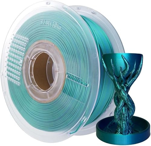 AzureFilm PLA Silk Multicolor 3D-Drucker-Filament 1,75 mm – 1-kg-Spule – Zwei- & Dreifarbig – Hochglanz-Oberfläche – Einfach zu drucken – Leuchtende, brillante Farben (Dual Color Emerald Surf, 1kg)
