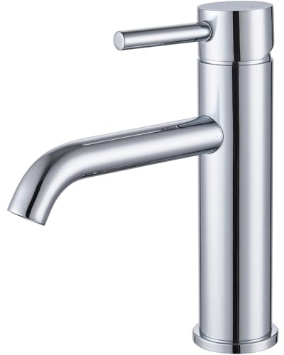 HanCrobiyx Wasserhahn Bad Chrom, Waschtischarmatur Edelstahl Mischbatterie | Armatur Einhebelmischer mit Auslauf Höhe 95 mm, Kaltes & Heißes Wasser, für Badezimmer Waschbecken Gäste-WC
