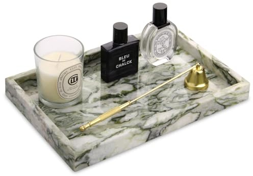 Marble Tray for Bathroom, Green Emerald, 30 x 20 x 3 cm | Natural Stone, Vanity Tray, Rectangular, Decorative Countertop Dresser Trays for Key Coffee Perfume Jewelry Makeup