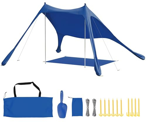 Outsunny Tenda da Spiaggia per 2-4 Persone, Tenda Mare con Tappetino e Pala, Protezione Solare UPF50+, Pali in Alluminio e Picchetti, Resistente al Vento, 200x208x200 cm, Blu