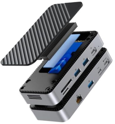 USB C HUB With Cooling Fan M 2 NVMe SATA SSD Enclosure External 10Gbps HDMI Com RJ45 SDTF Docking Station Compatible With M2P7 (4TB NVME SSD Set)