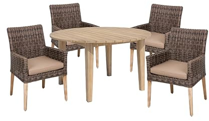 DELUKE Garten-Sitzgruppe Lugano - Akazie, Dunkelbraun, Tisch rund | Gartenmöbel-Set Gartengarnitur Garten-Essgruppe mit Stühlen und Esstisch