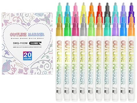 20 Pcs Silver Outline Marker Set Glitter Gel Double Pens For Scrapbooking Writing Journal Drawing Coloring Greeting Cards 10ml (One Size)
