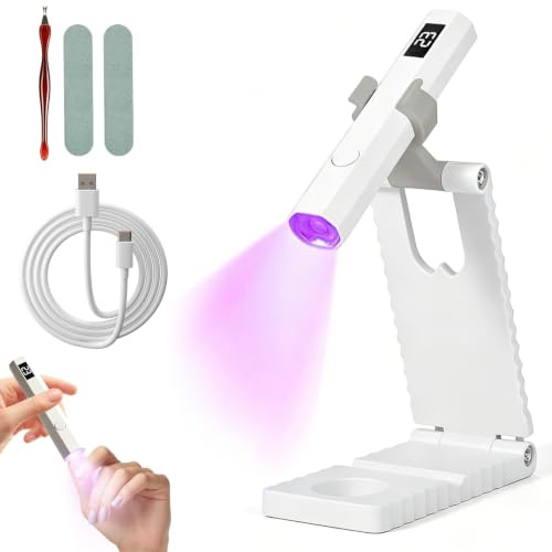 UV Lampe für Gelnägel mit Klappbarem Ständer Wiederaufladbar | Mini UV Lampe Nägel, 2 Timer-Modi Tragbare Nagellampe mit Nagelfeile und Nagelhauttrimmer für Fingernagel und Zehennagel