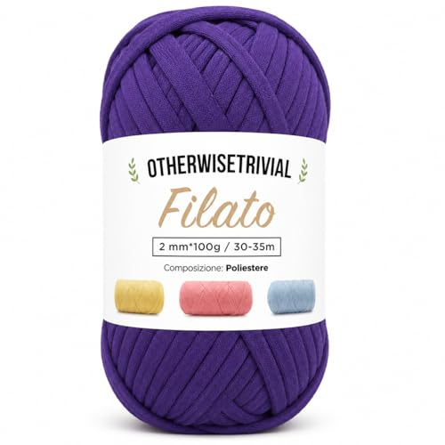 Filato Fettuccia in Poliestere, 100g, per Borse, Uncinetto e Decorazioni, Disponibile in Vari Colori (593 VIOLA)