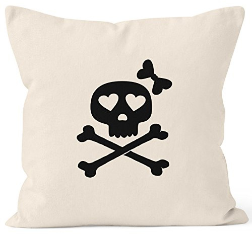 MoonWorks Kissenbezug Kissen-Hülle Deko-Kissen 40x40 Knochen Bones Totenkopf Pirat Baumwolle Natur 40cm x 40cm