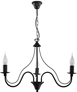 Nostalgie Kronleuchter (3-flmg, Rustikal, in Schwarz) Landhauslampe Innenleuchte Dekolampe Hängeleuchte Pendelleuchte Lüster